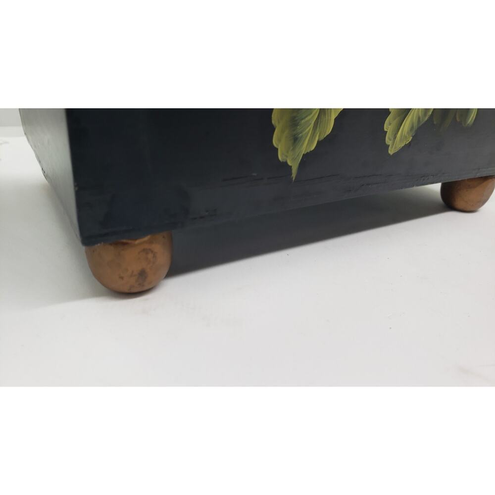 Vintage Toleware Hand Painted Roses Black Jardiniere Cache Pot Decor Vanity - Picture 9 of 12
